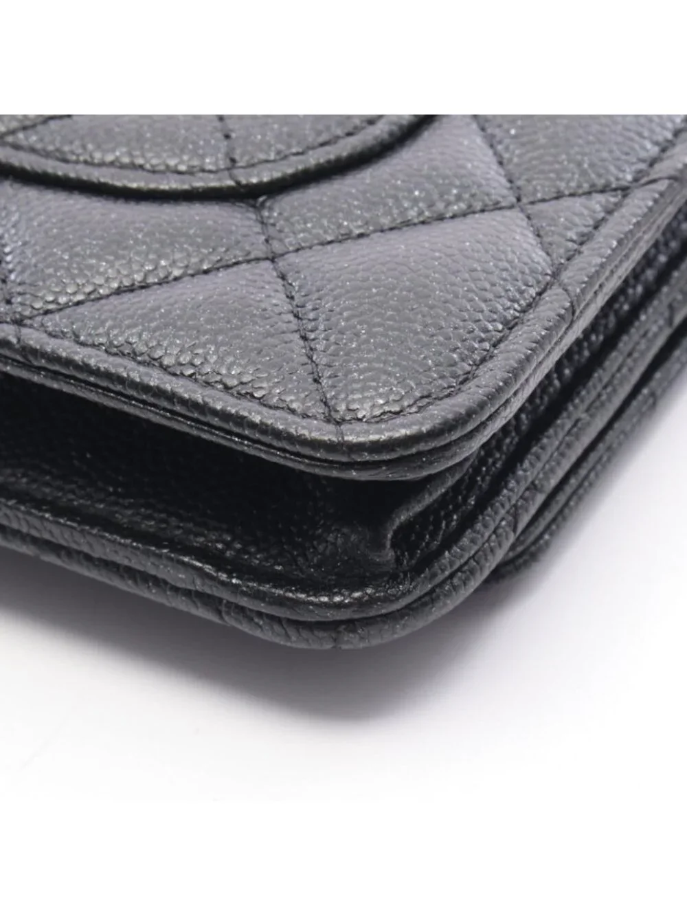 Chanel Shoulder Bag Quilted Black Caviar Leather Chain Wallet